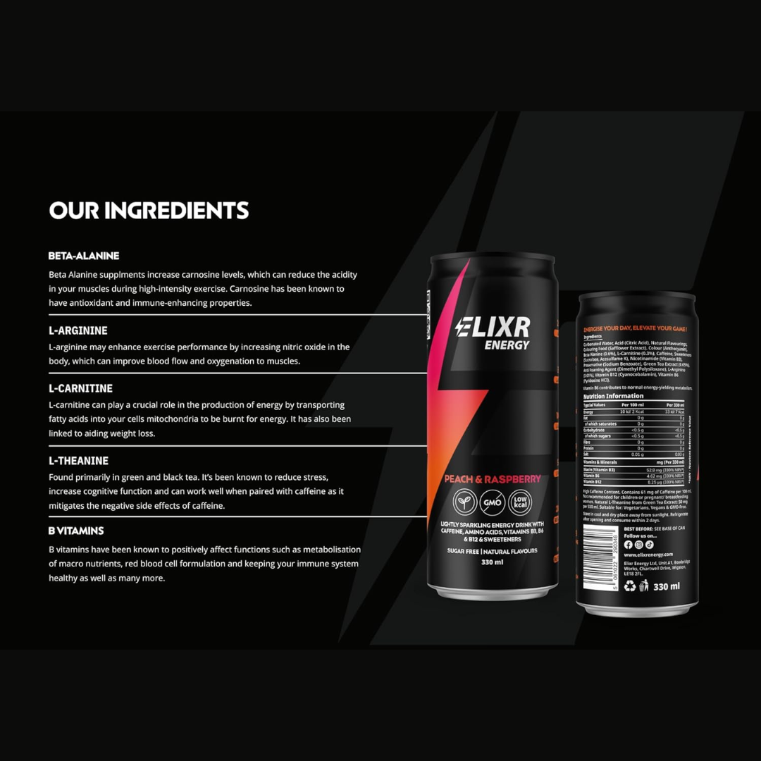Elixr Energy Energy Drink 12x330ml Peach & Raspberry