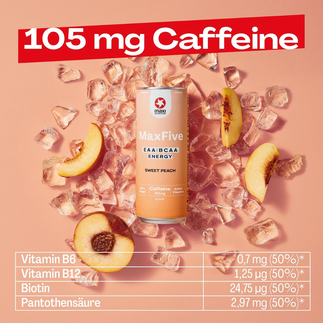 MaxiNutrition MaxFive Energy Drink 12x330ml Sweet Peach