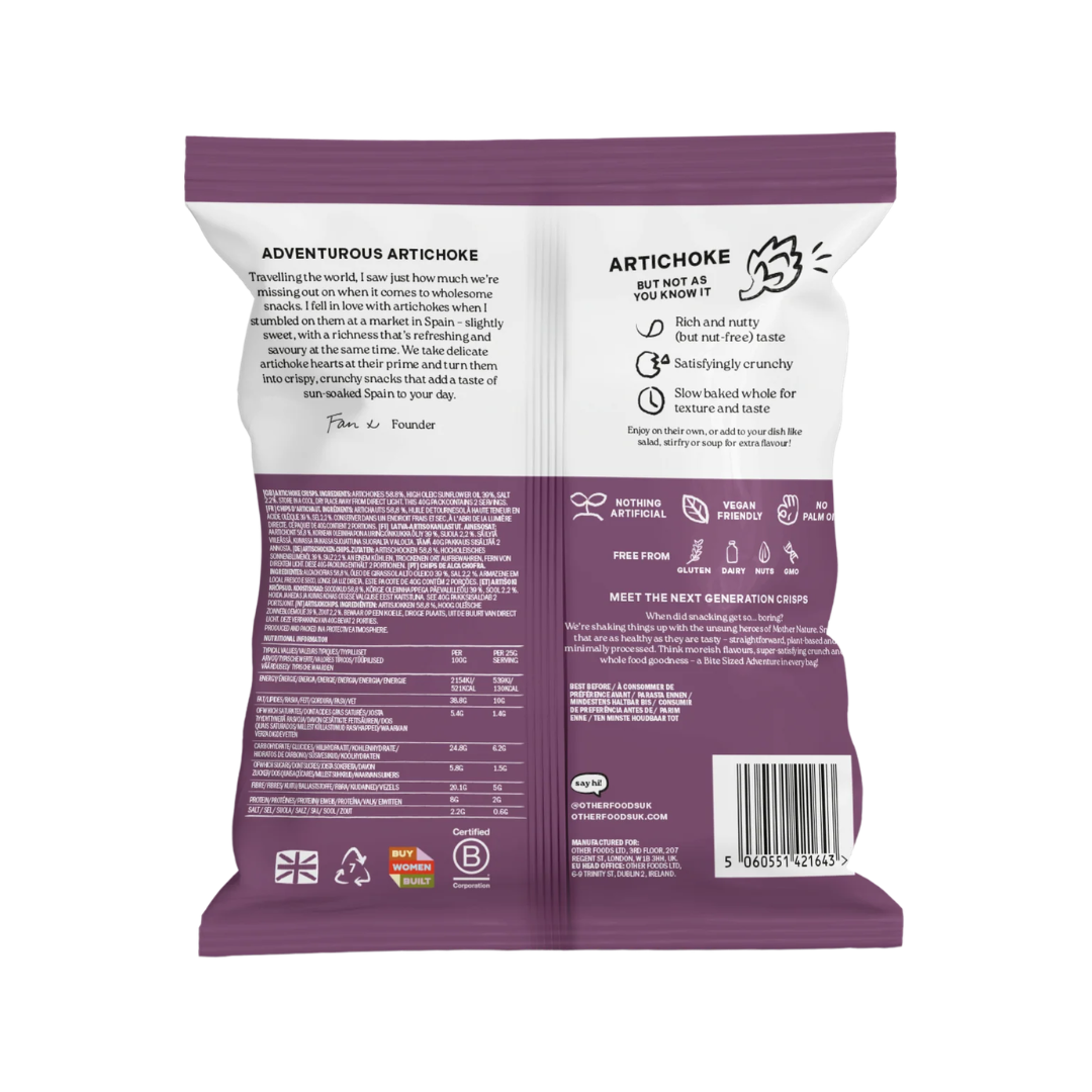 Other Foods Artichoke Crisps 16x25g Crunchy Artichoke Chips