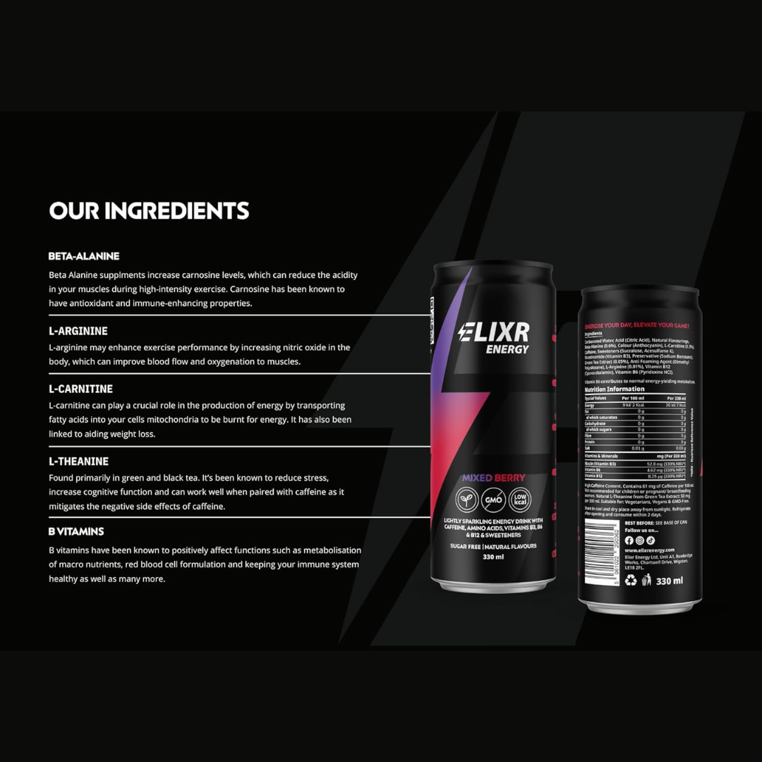 Elixr Energy Energy Drink 12x330ml Mixed Berry