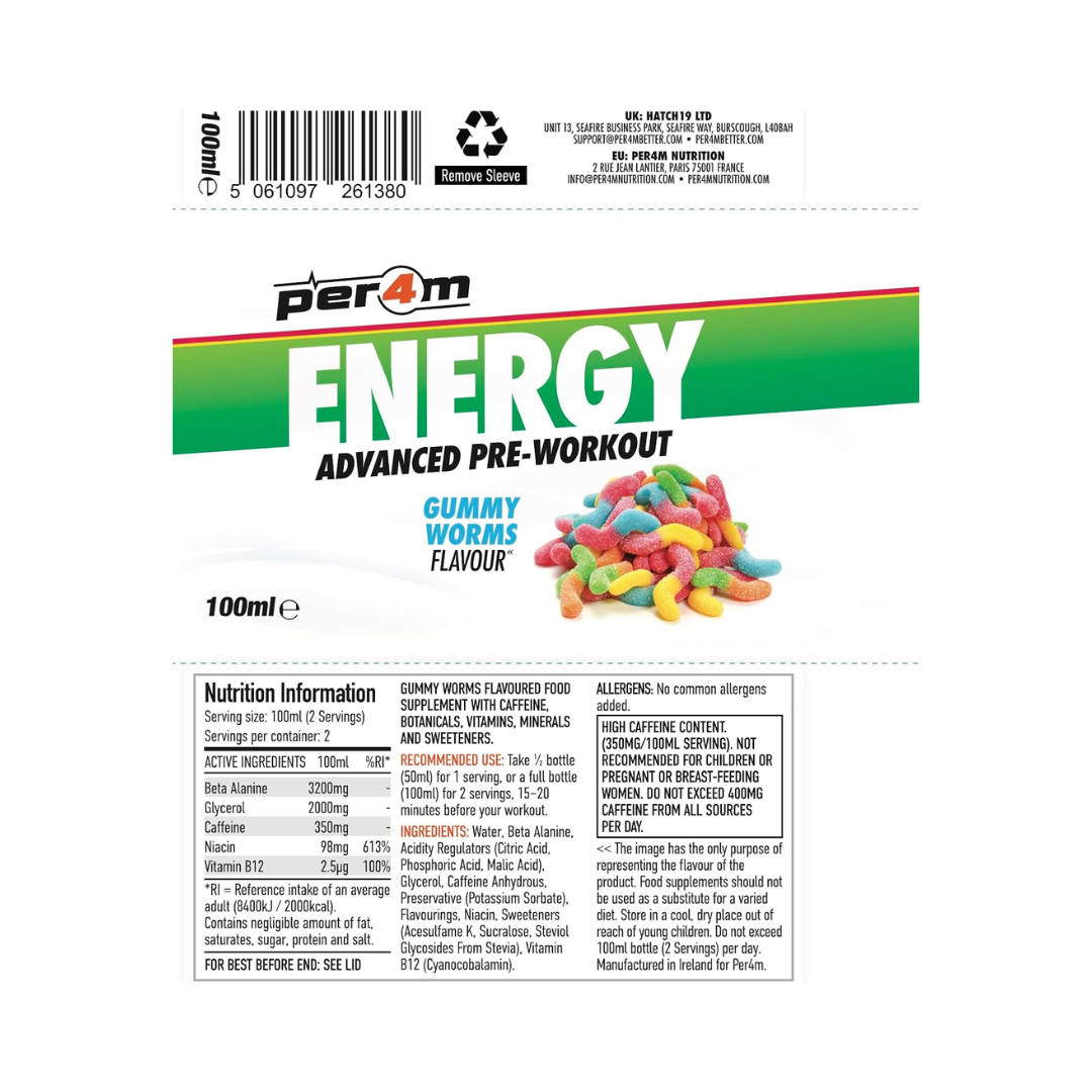 Per4m Energy Pre Workout Shot 12x100ml Gummy Worms
