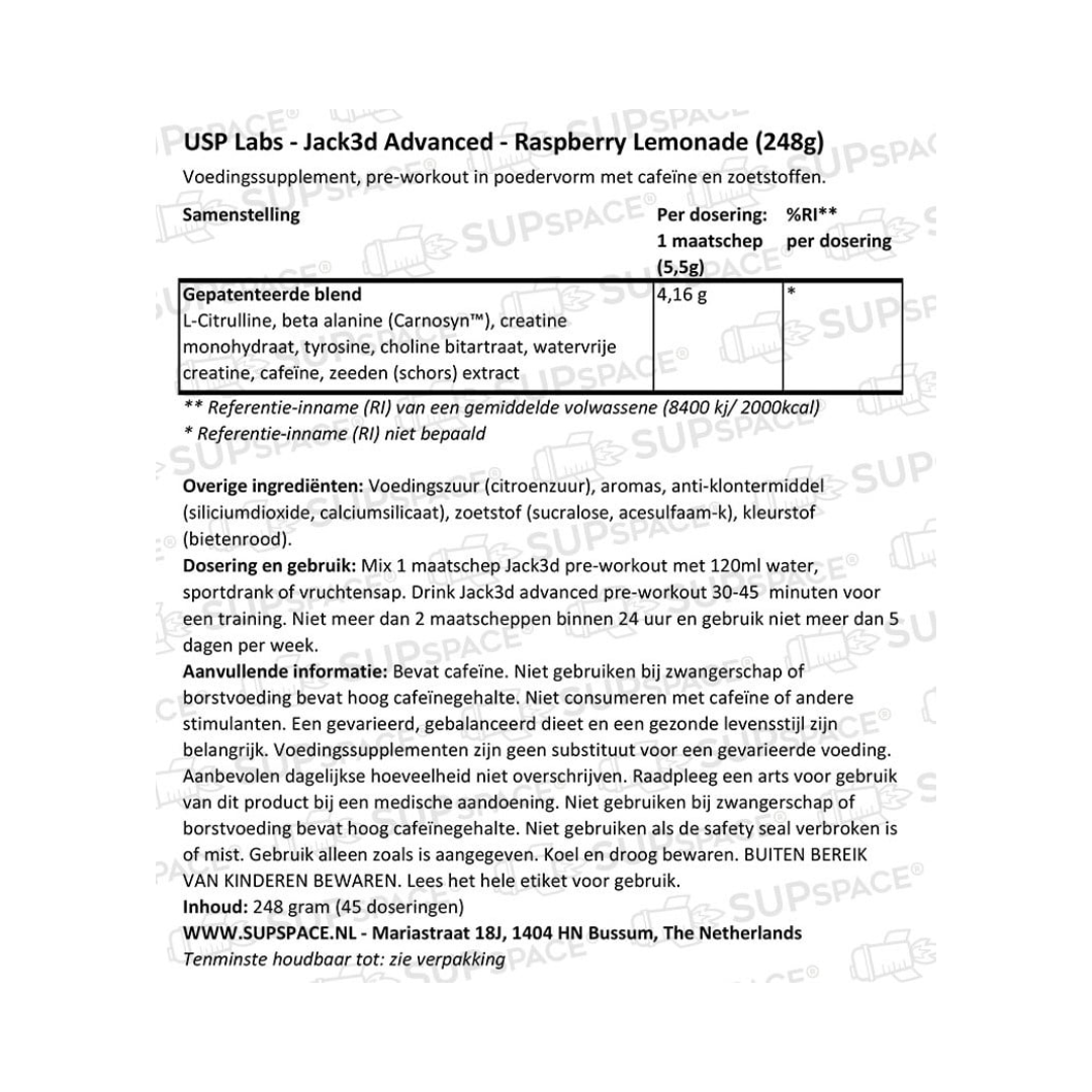 USP Labs Jack3d Advanced 248g Raspberry Lemonade