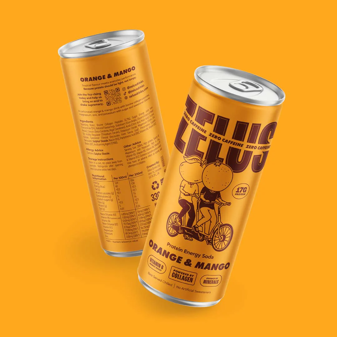 ZELUS Protein Energy Soda ZERO 12x330ml Orange & Mango