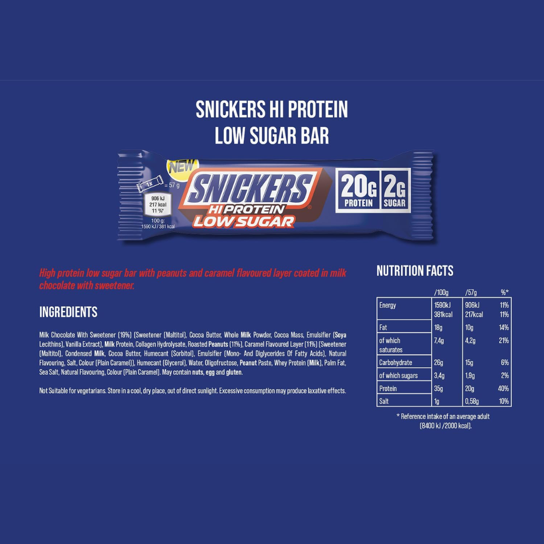 Snickers Hi Protein Low Sugar Bar 57g Original