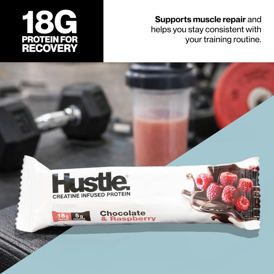 Hustle Creatine Protein Bar 12x75g Chocolate Raspberry