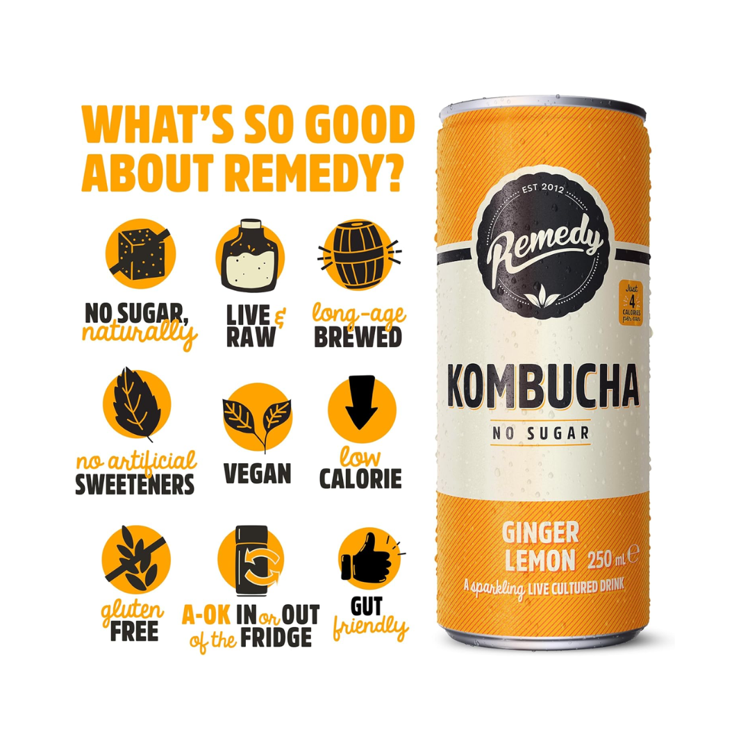 Remedy Kombucha 12x250ml Ginger Lemon