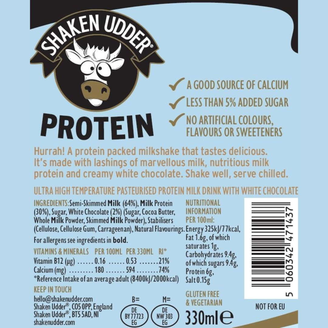 Shaken Udder Protein Milkshake 8x330ml White Chocolate