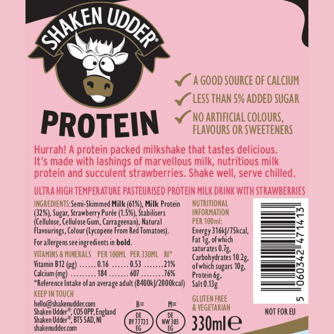 Shaken Udder Protein Milkshake 8x330ml Strawberry