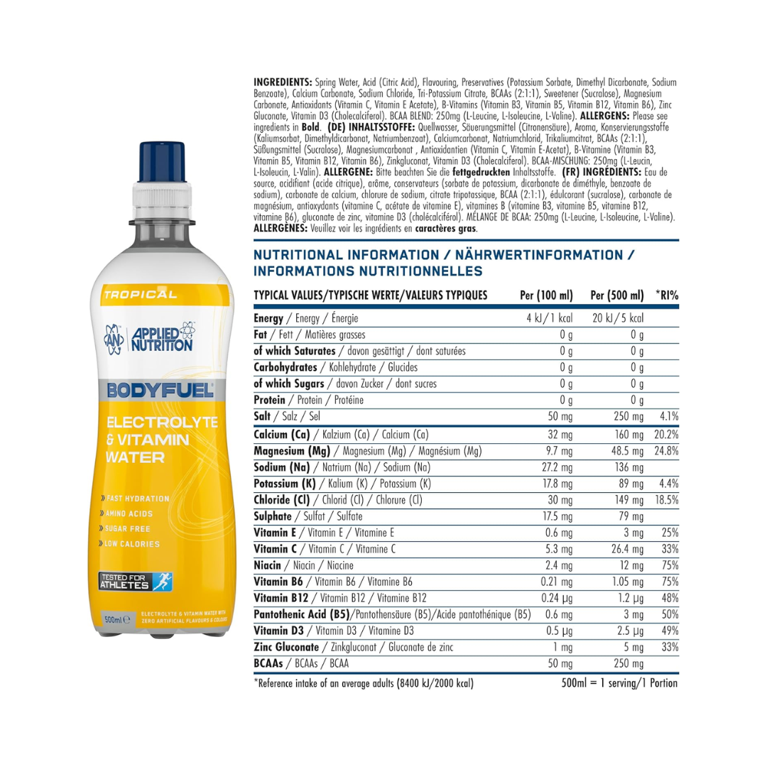 Applied Nutrition Body Fuel Electrolyte Water 12x500ml Tropical