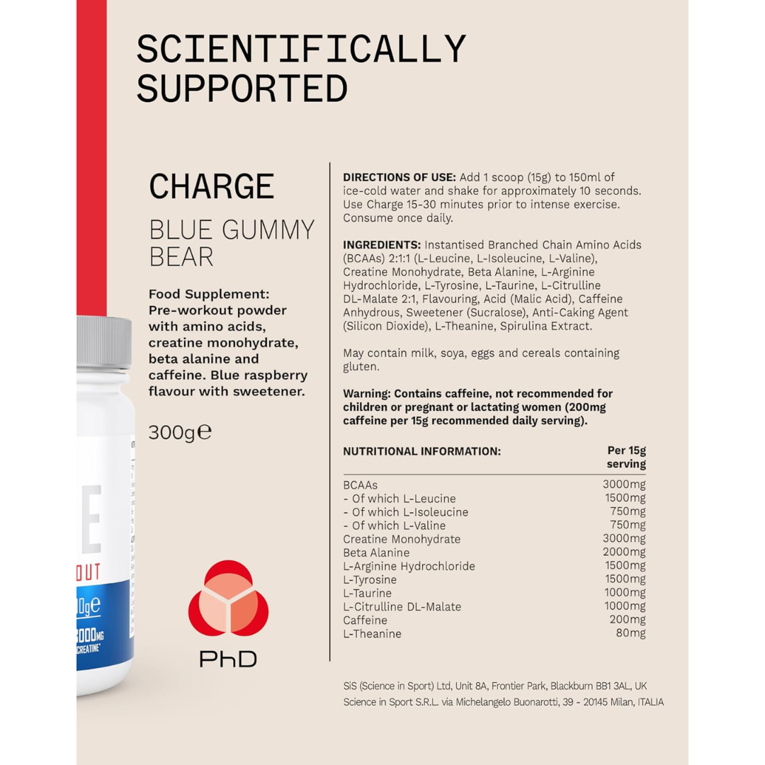 PhD Nutrition Powder Pre Wkt Charge 300g Blue Gummy Bear