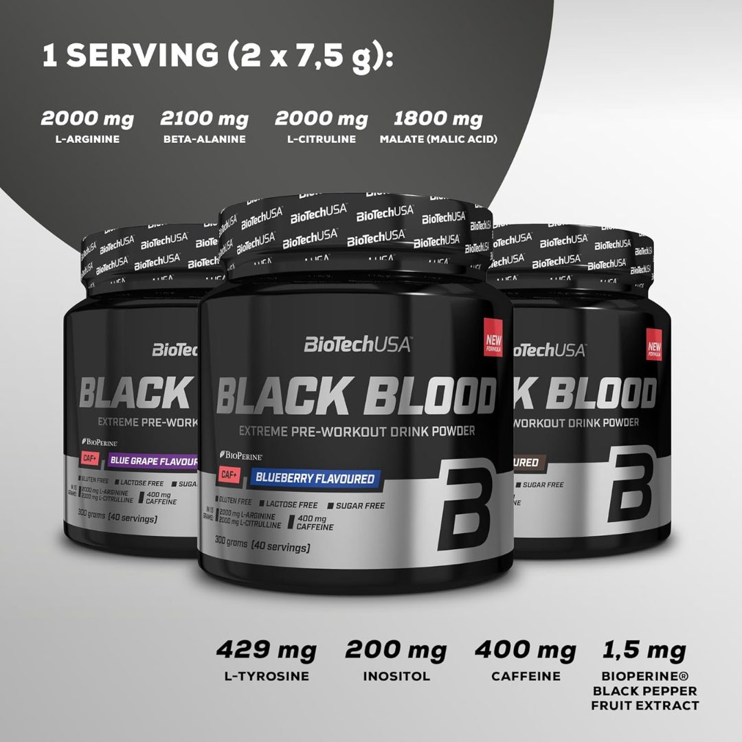 BioTech USA Black Blood CAF+ 300g Blueberry