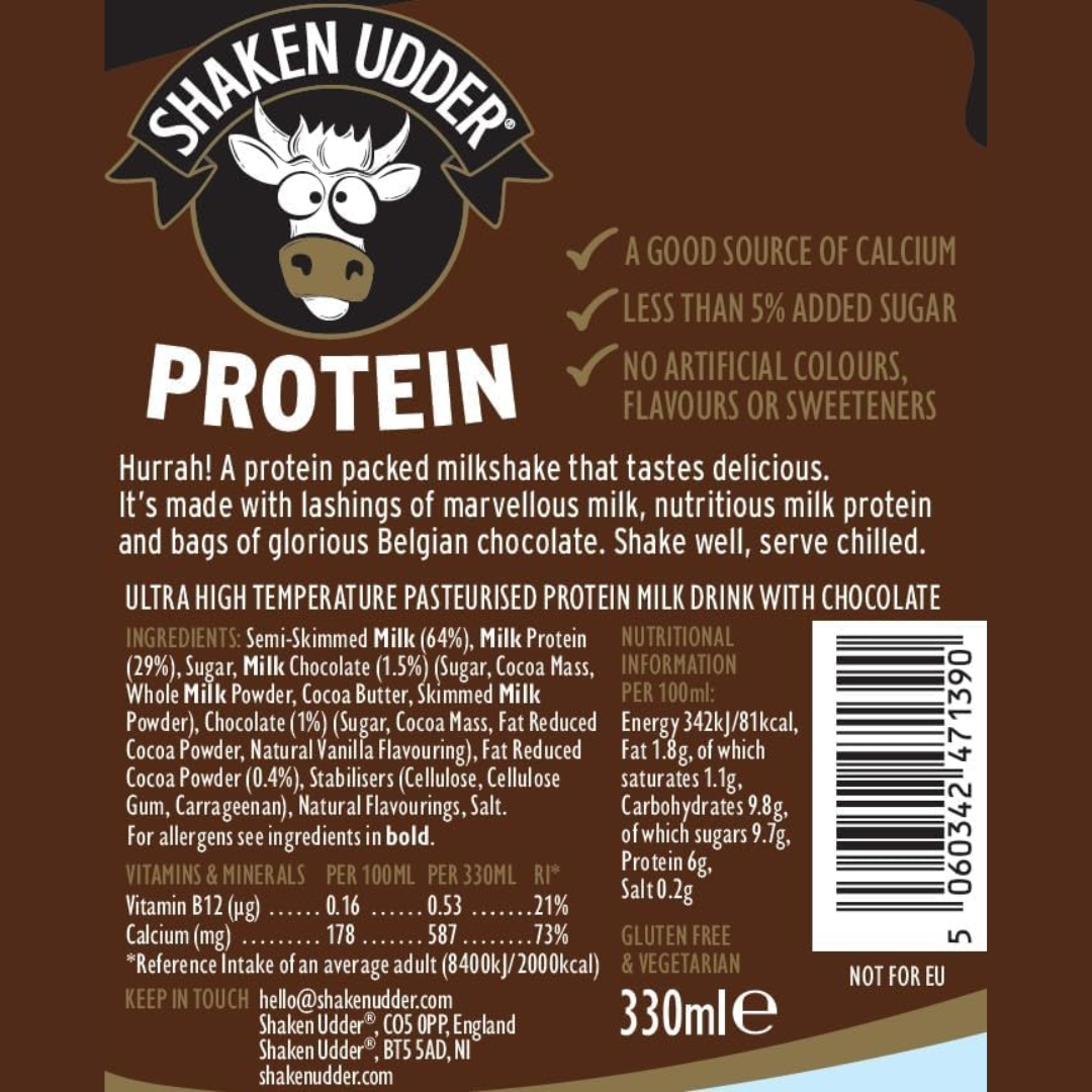 Shaken Udder Protein Milkshake 8x330ml Chocolate