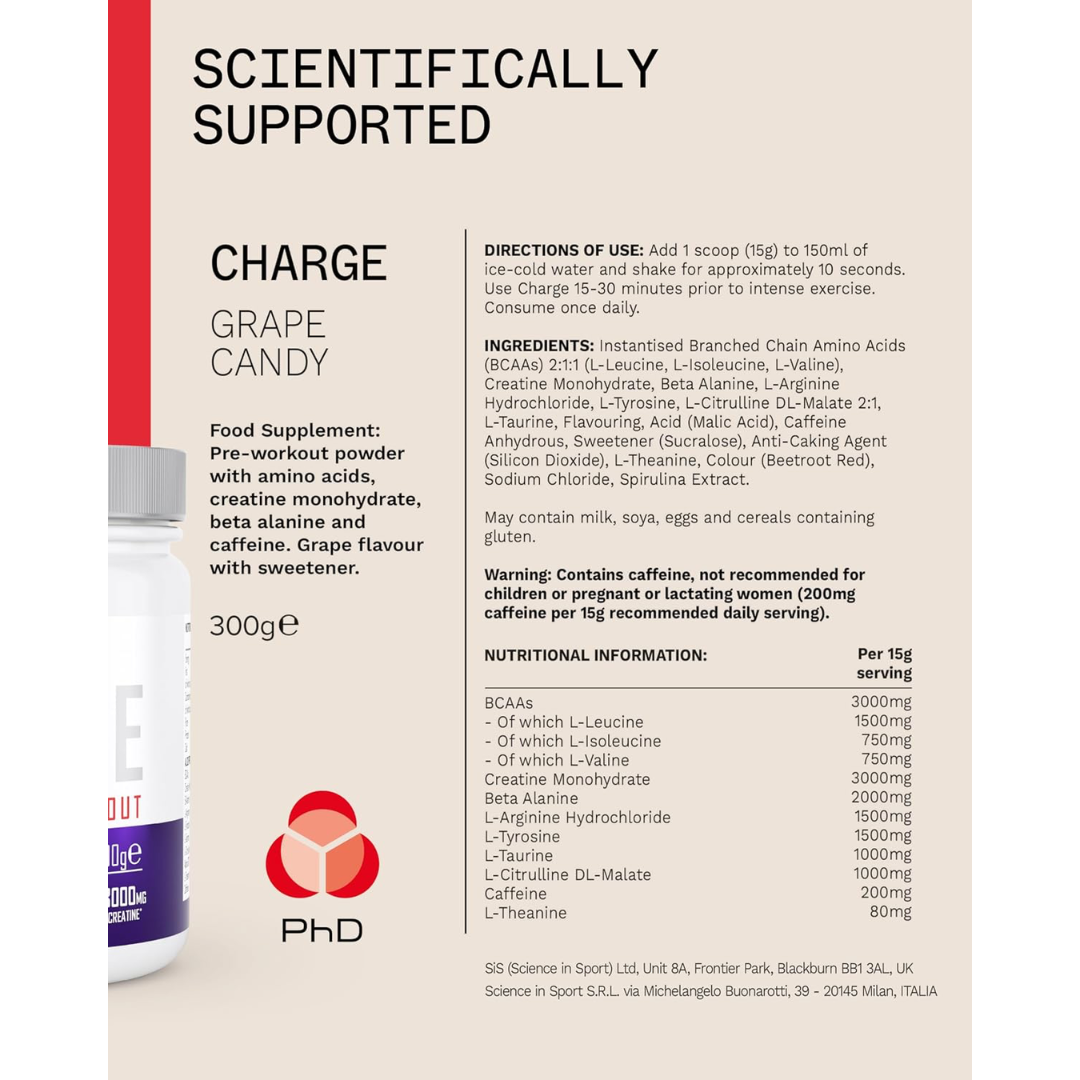 PhD Nutrition Powder Pre Wkt Charge 300g Grape Candy