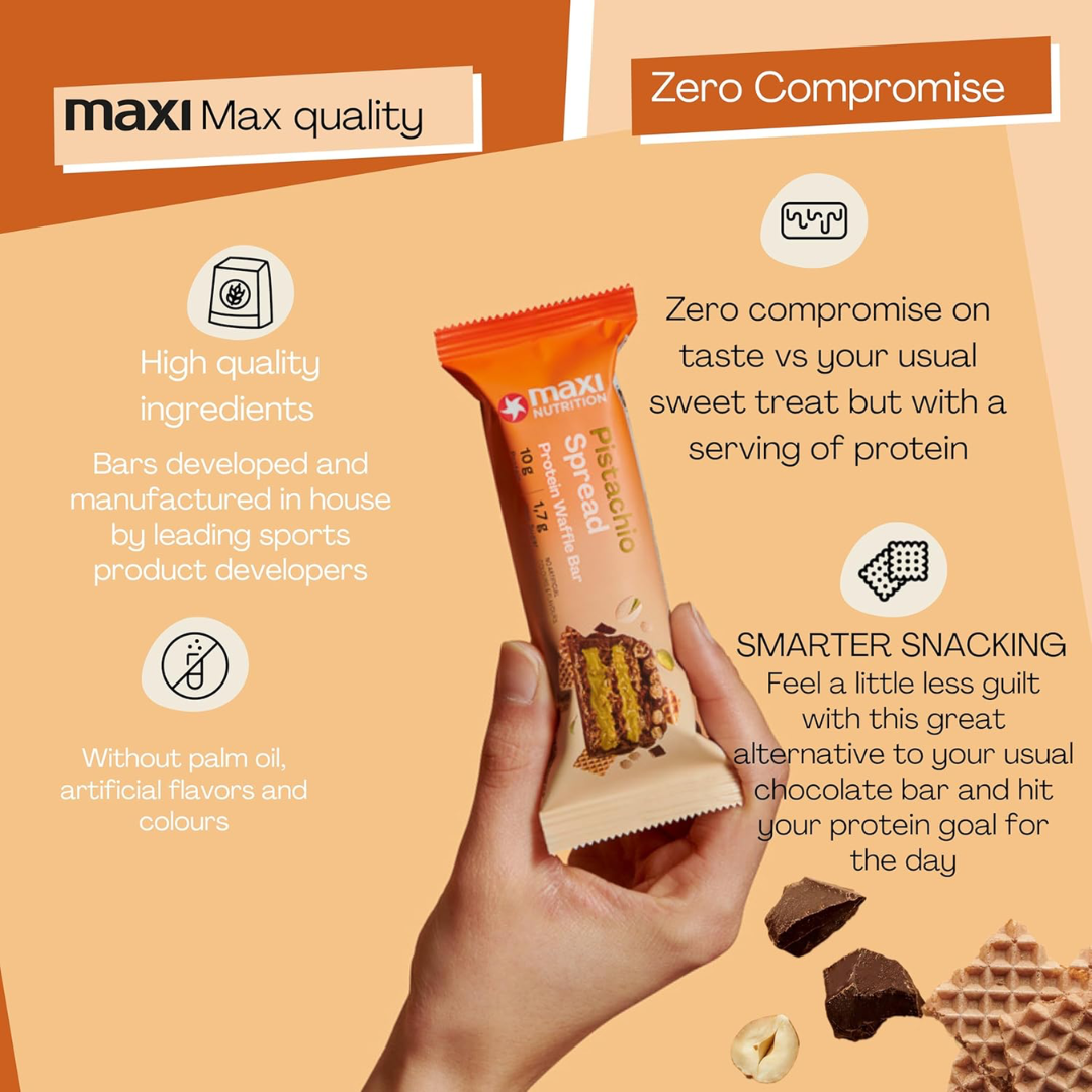 MaxiNutrition Protein Waffle Bar 12x40g Pistachio Spread