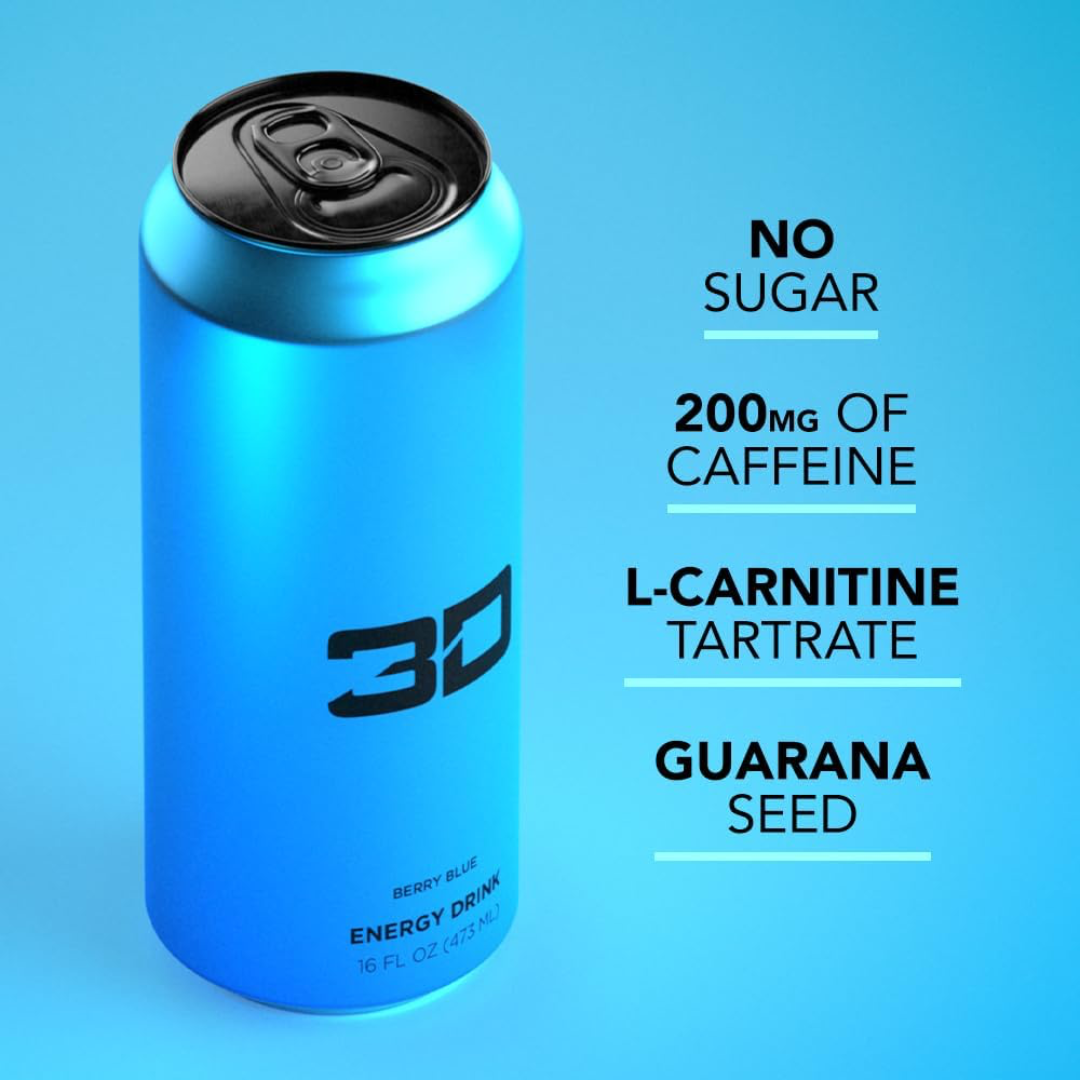 3D Energy Drink 24x473ml Blue - Berry Blue