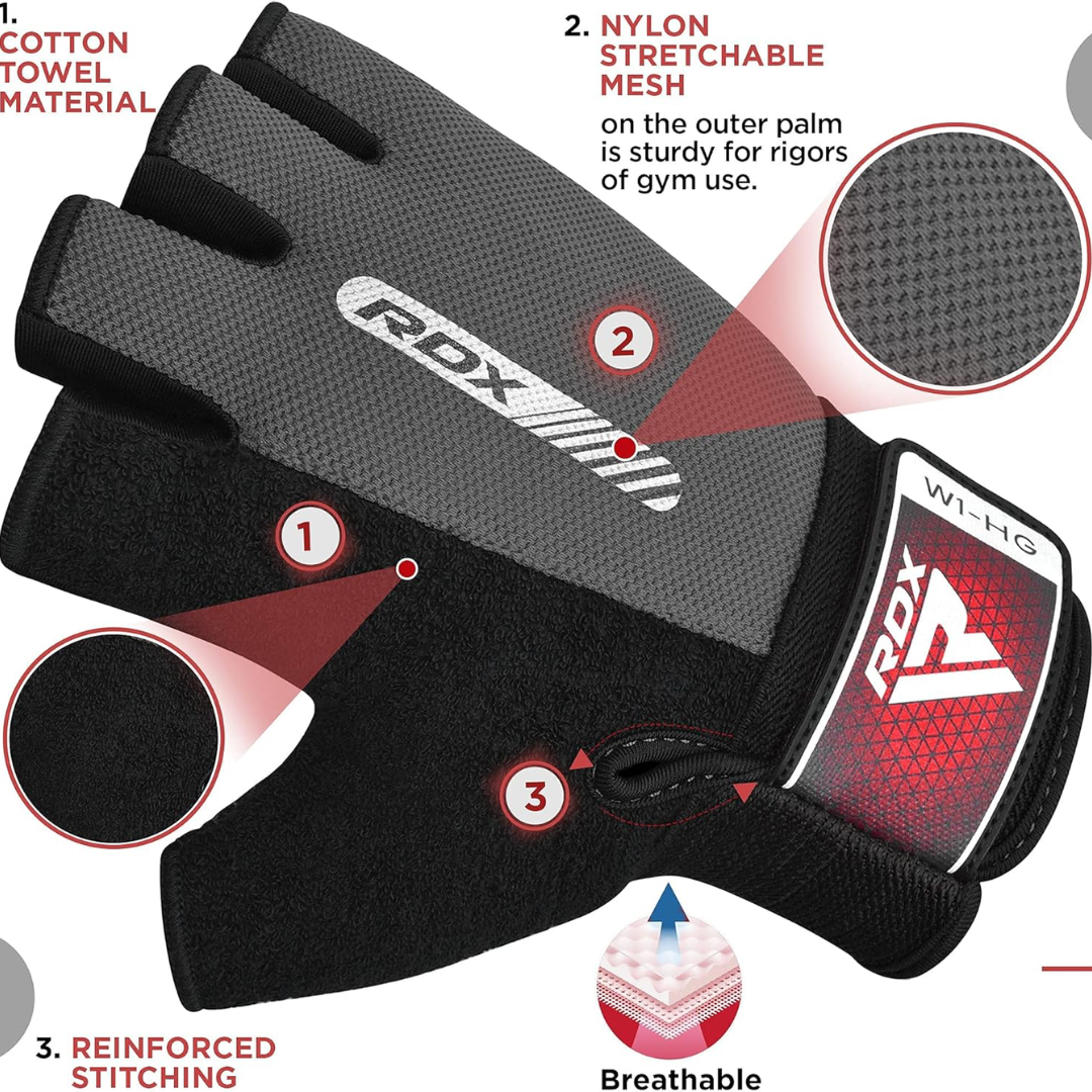 RDX Gym Weight Lifting Gloves W1 Plus L Half Grey