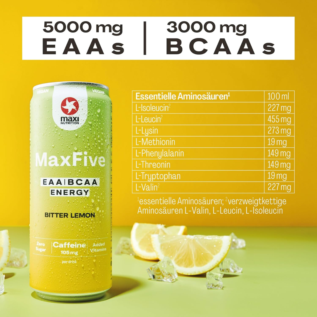 MaxiNutrition MaxFive Energy Drink 12x330ml Bitter Lemon