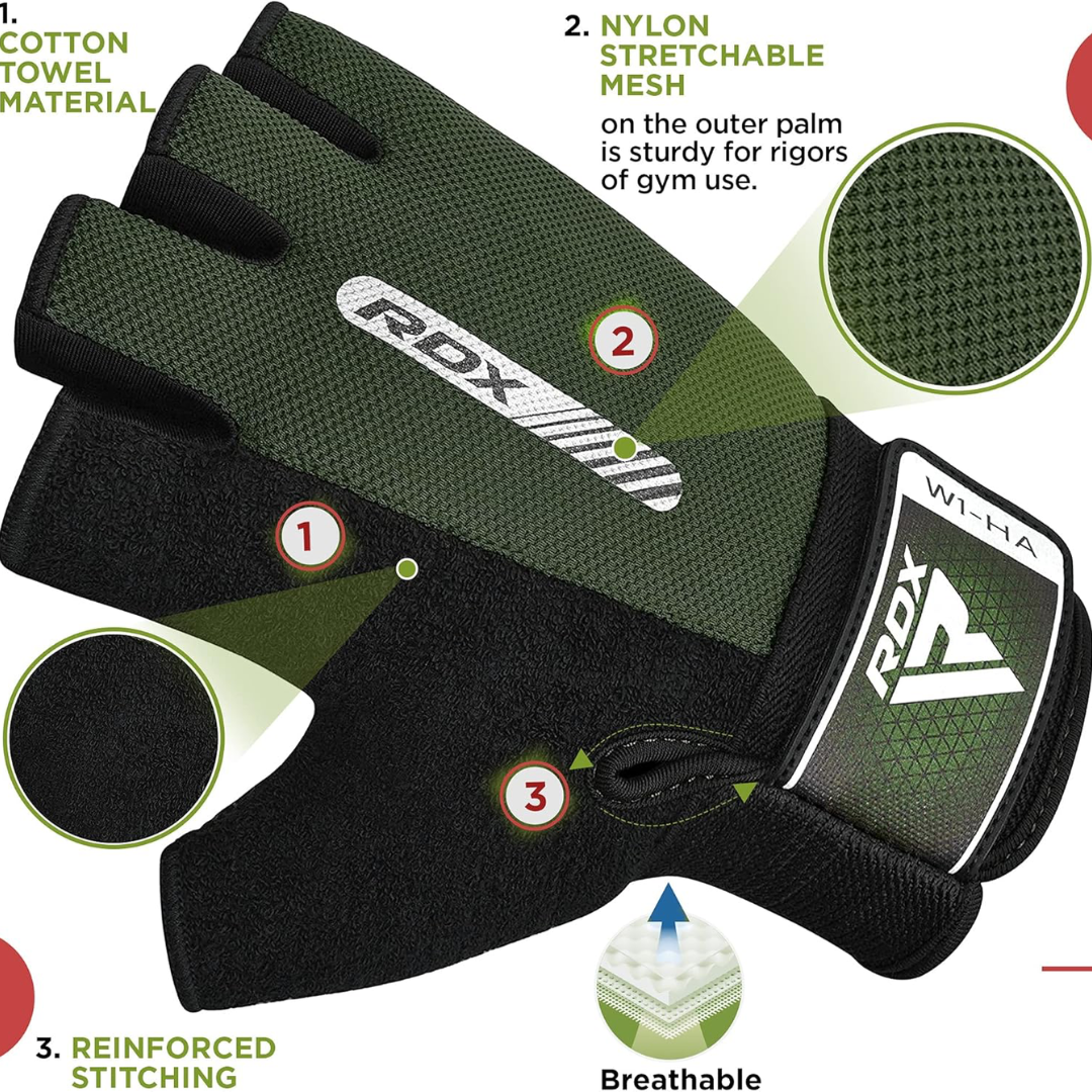 RDX Gym Weight Lifting Gloves W1 Half Plus L Army Green