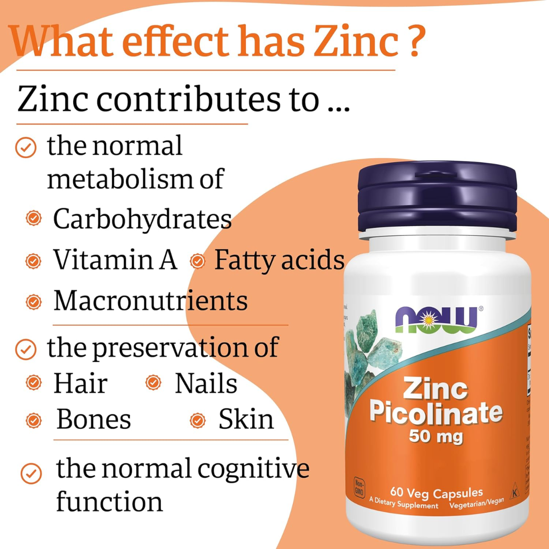NOW Foods Zinc Picolinate 50MG 60 Veg Capsules