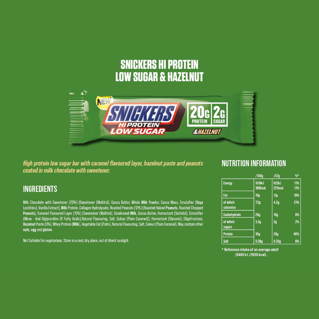Snickers Low Sugar High Protein Bar 12x57g Hazelnut Milk Chocolate