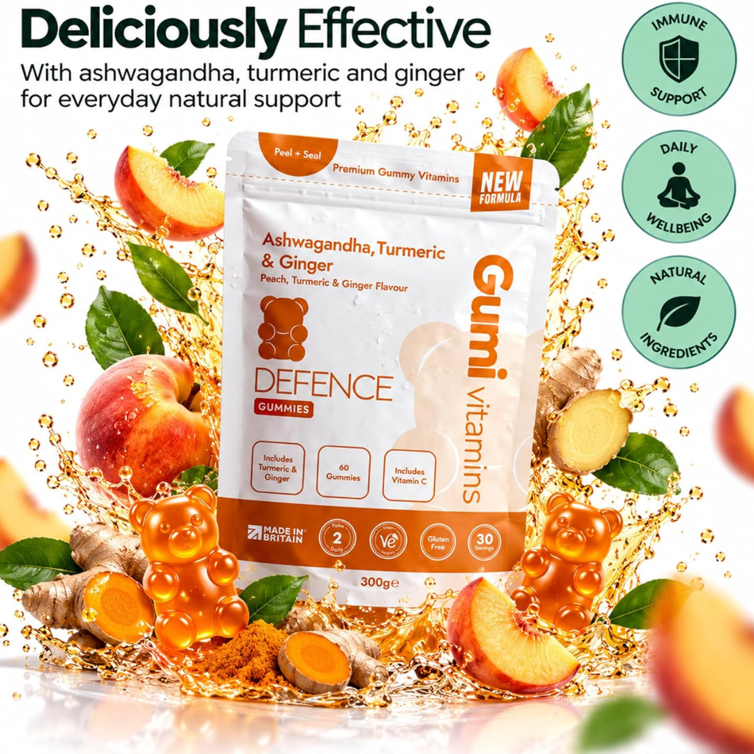 Gumi Vitamins DEFENCE - Ashwagandha, Ginger & Turmeric Gummies 300g Orange, Turmeric & Ginger