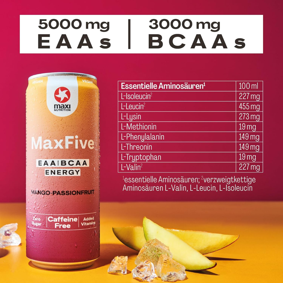 MaxiNutrition MaxFive Energy Drink 12x330ml Mango Passionfruit