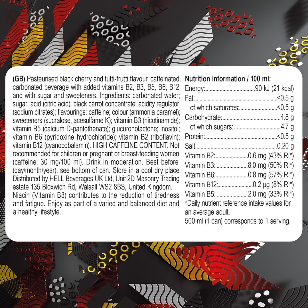 Hell Energy Energy Drink 12x500ml Black Cherry