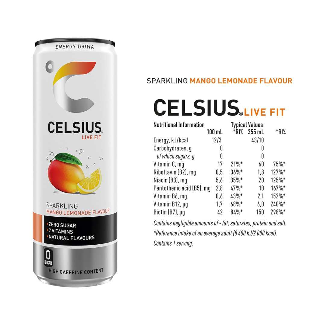 Celsius Energy Drink 12x355ml Mango Lemonade