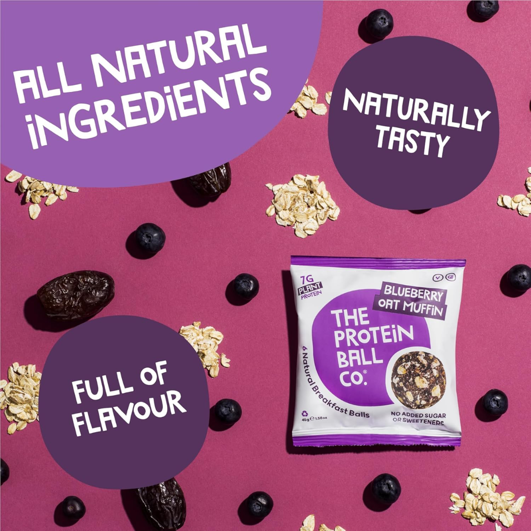 The Protein Ball Co Blueberry Oat Muffin Protein + Vitamin Balls (Breakfast To-Go) 10x45g