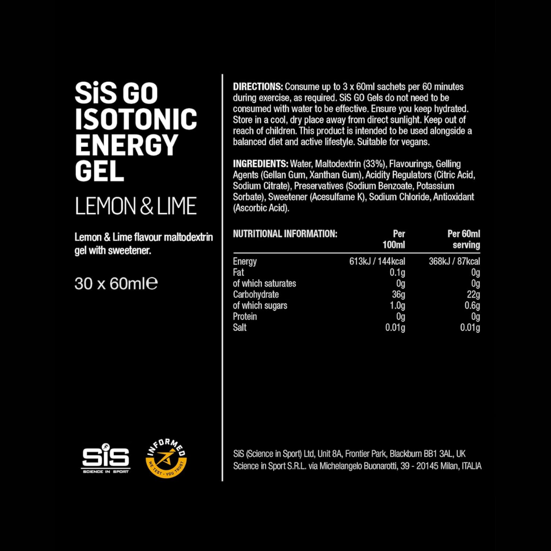 SIS Isotonic Gels 30x60ml Lemon & Lime