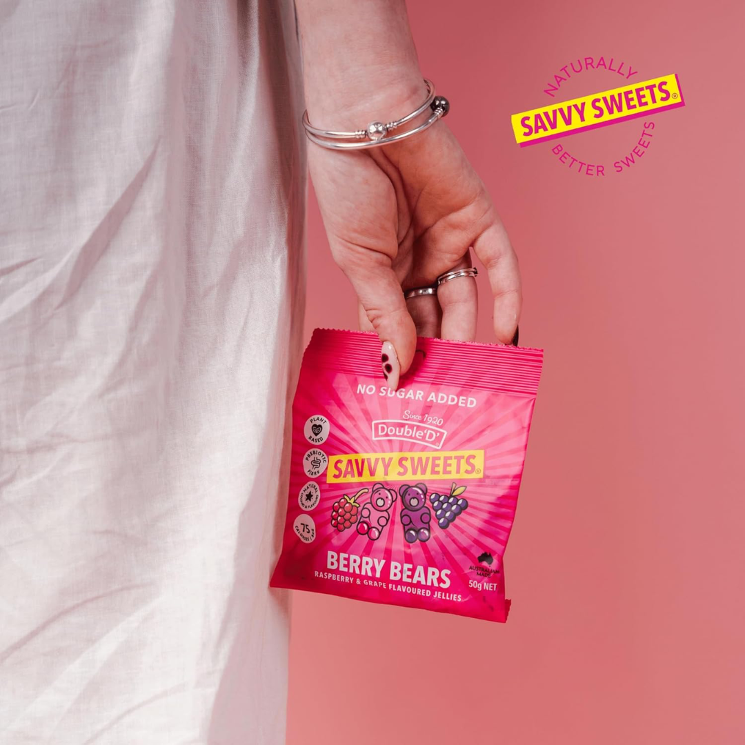 Savvy Sweets Berry Bears 12x50g Raspberry & Grape