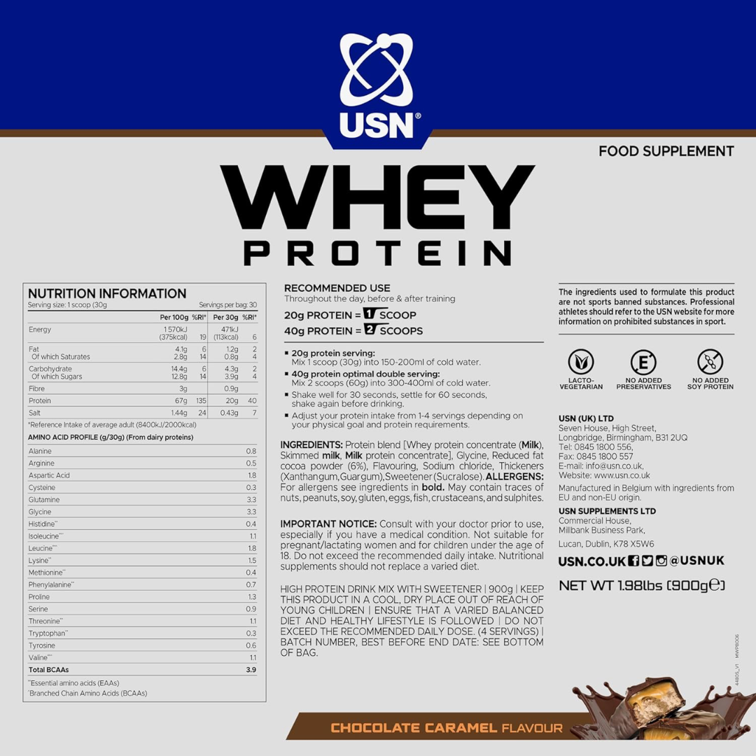USN Whey Protein Bag 900g Choc Caramel