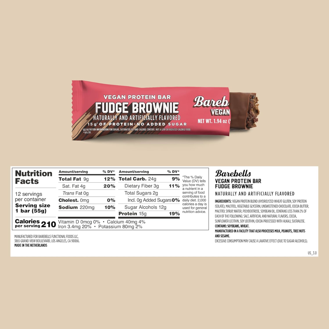 Barebells Vegan Protein Bar 12x55g Fudge Brownie