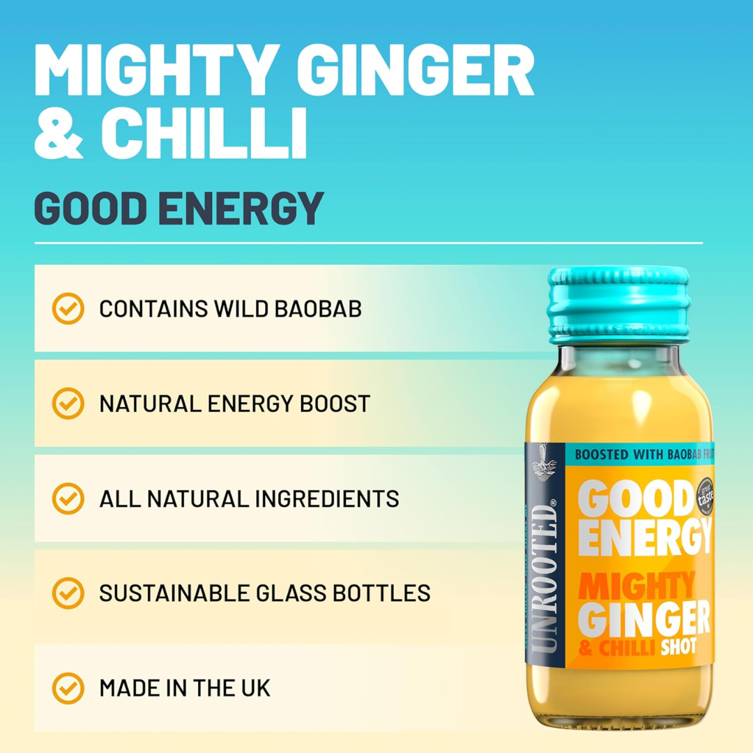 UNROOTED Drinks Health Shot 12x60ml Good Energy - Mighty Ginger & Chilli