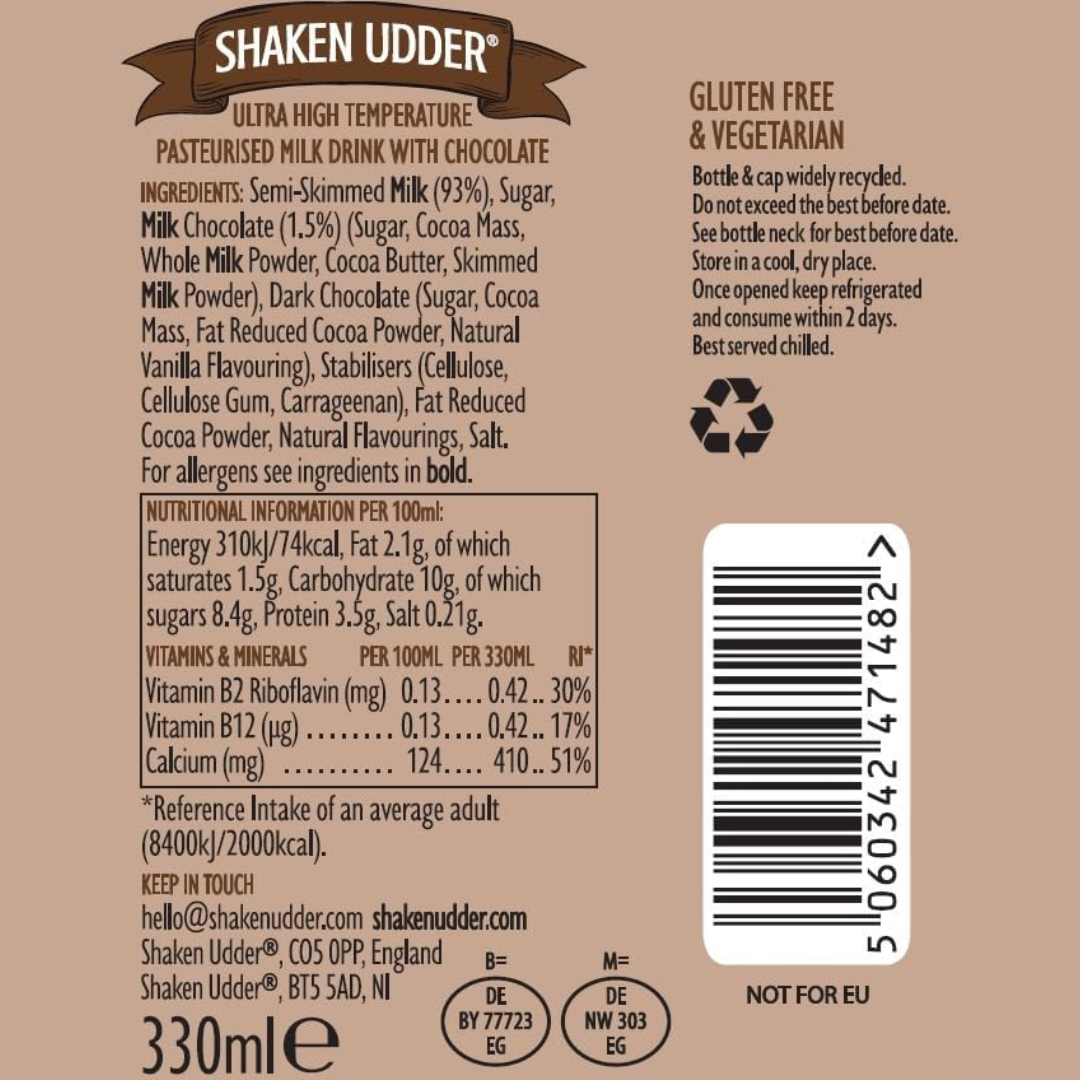 Shaken Udder Milkshake 8x330ml Chocolush