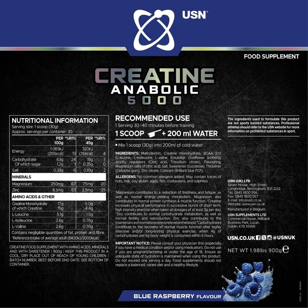 USN Creatine Anabolic 5000 900g Blue Raspberry Crush