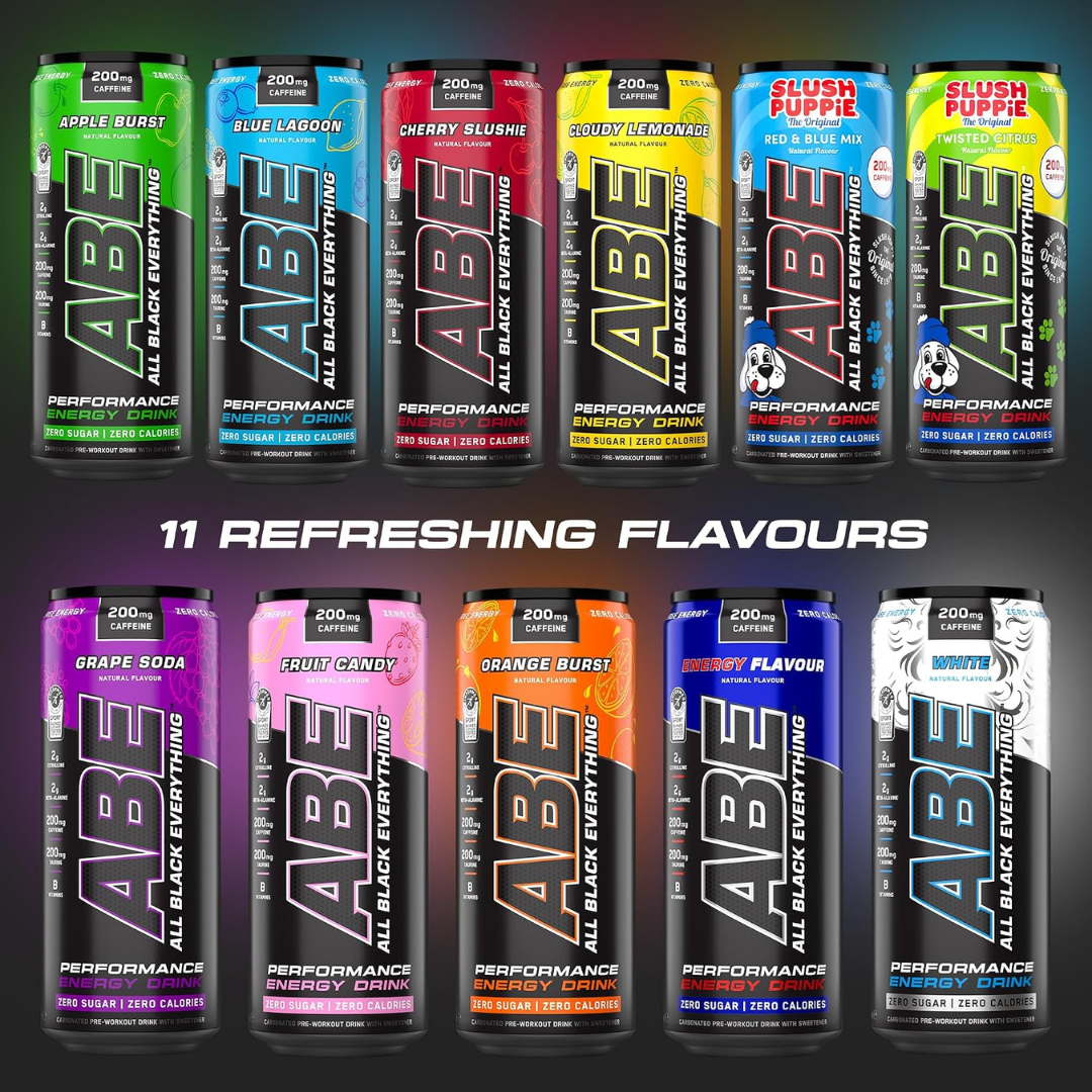 Applied Nutrition ABE (All Black Everything) Carbonated Can 12x330ml Slush Puppie Twist