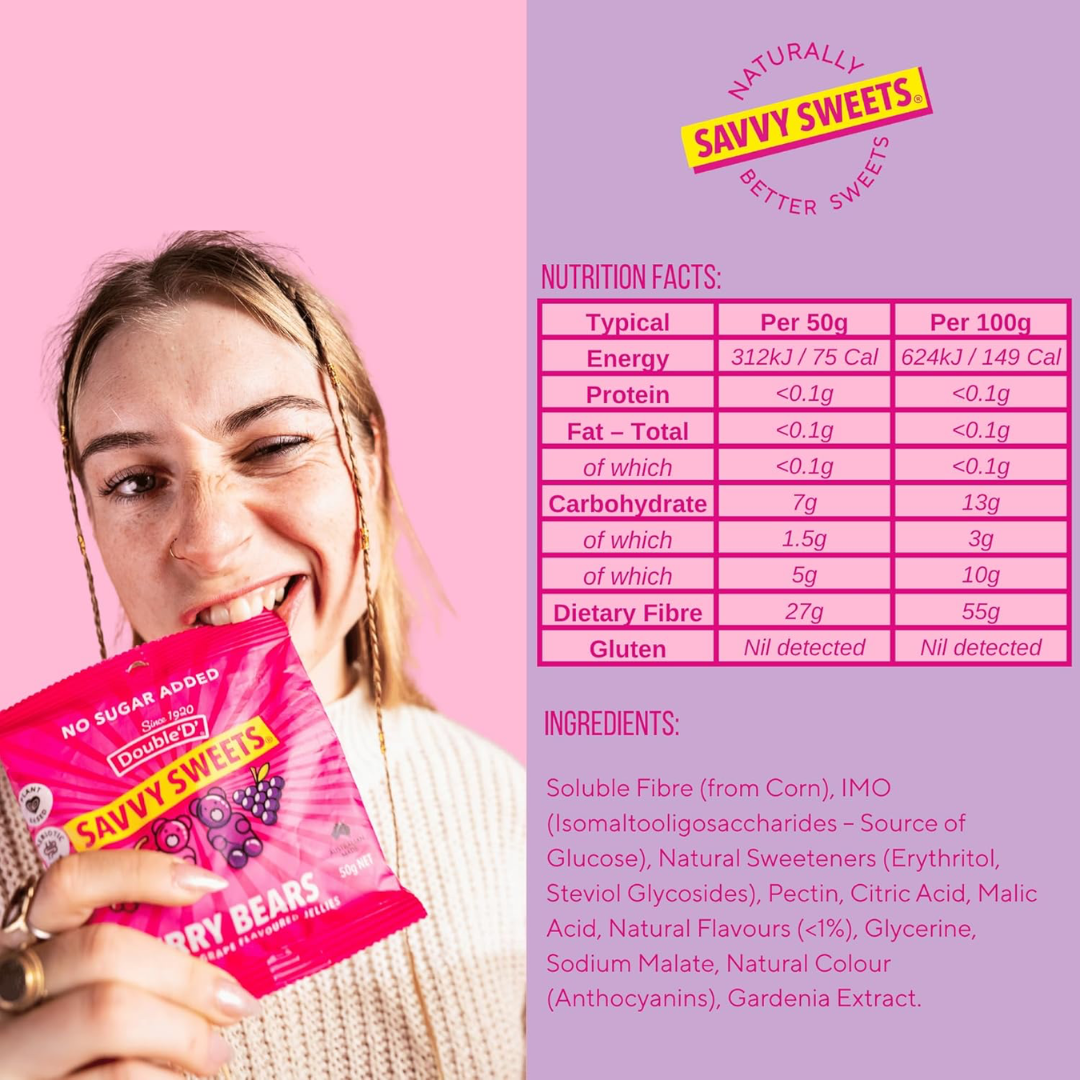 Savvy Sweets Berry Bears 12x50g Raspberry & Grape