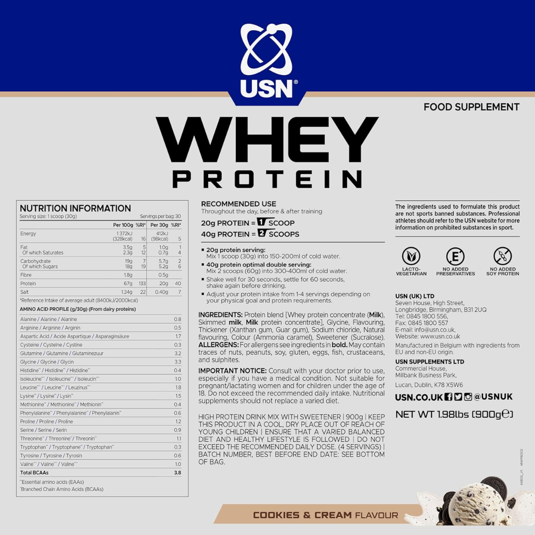 USN Whey Protein Bag 900g Cookies & Cream