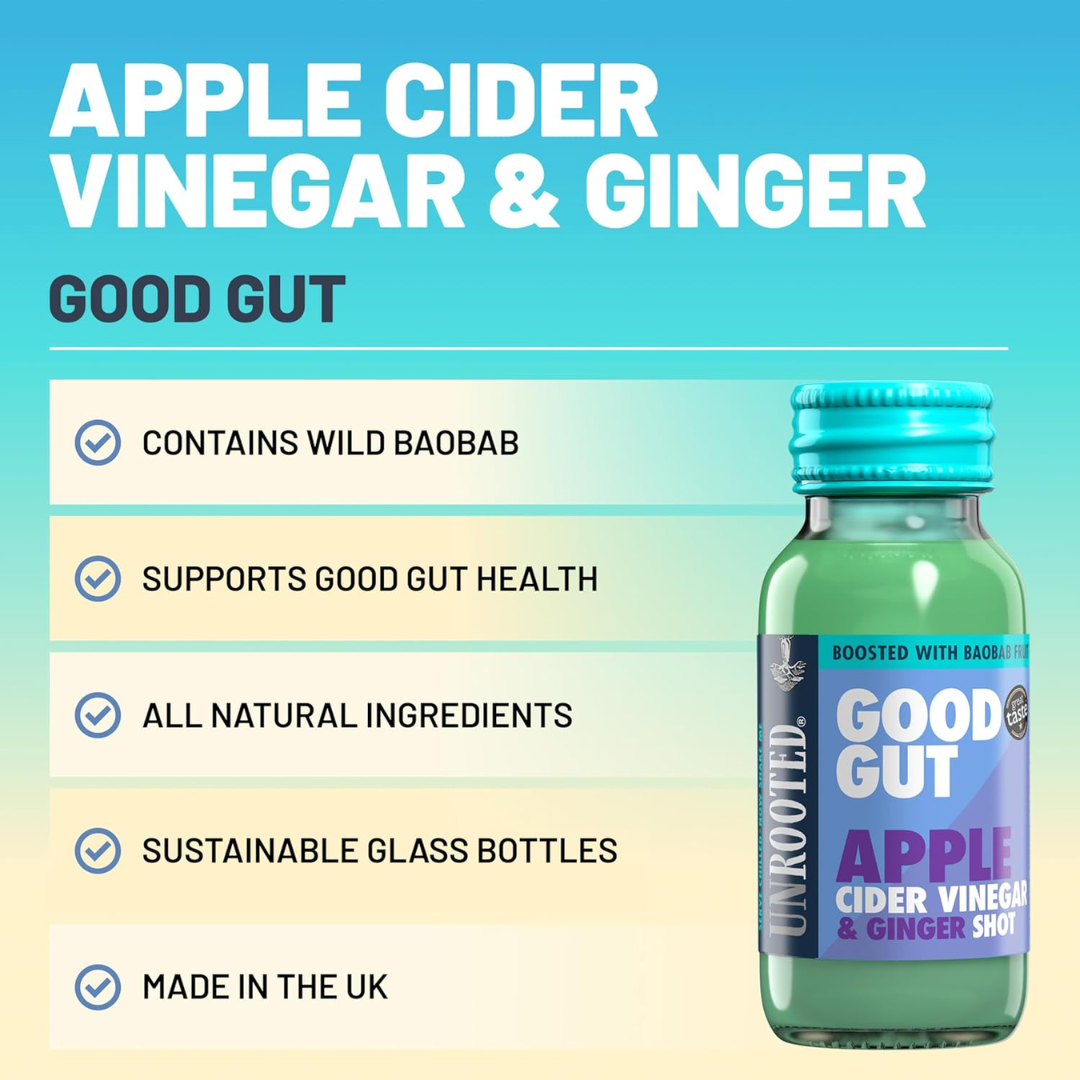 UNROOTED Drinks Health Shot 12x60ml Good Gut - Apple Cider Vinegar & Ginger
