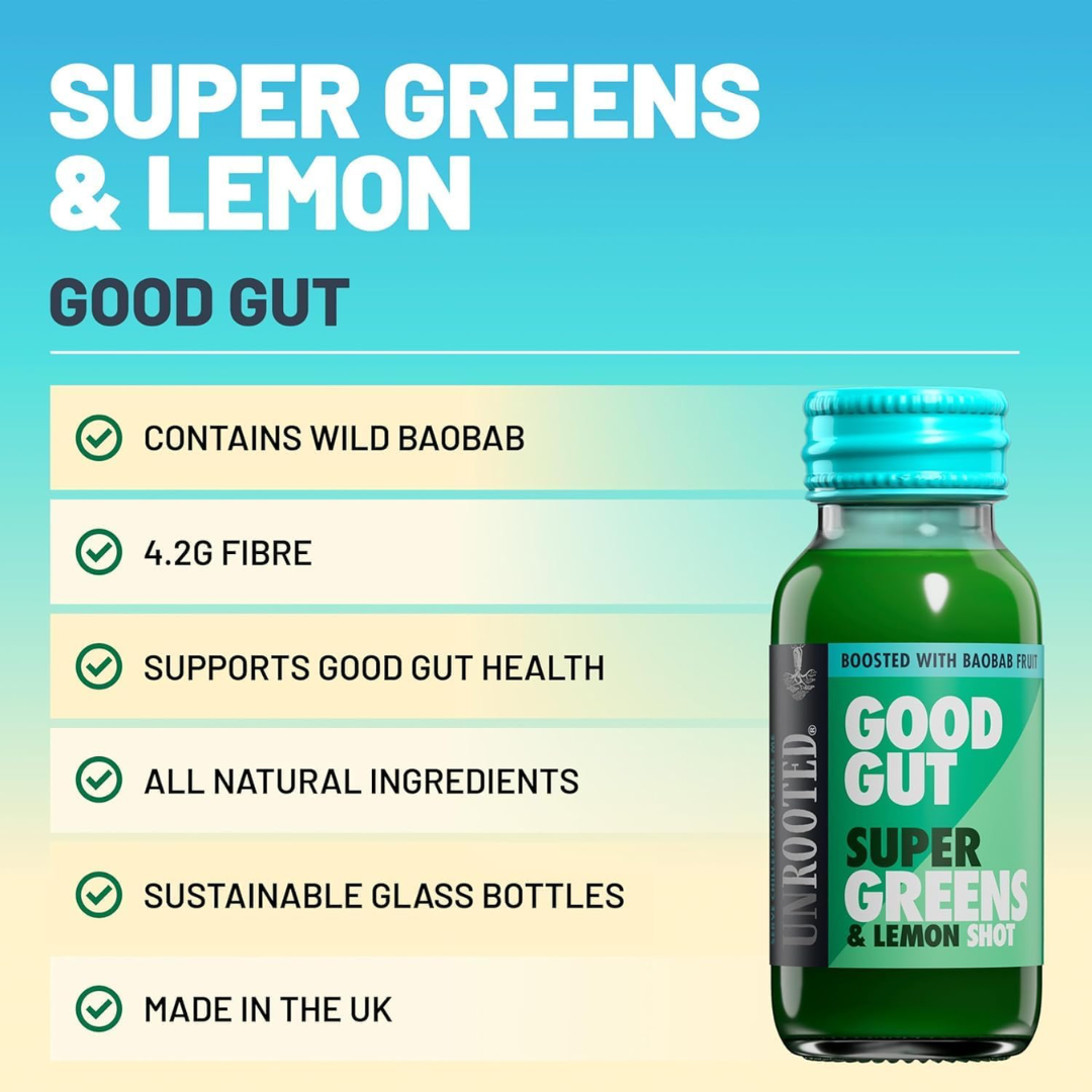 UNROOTED Drinks Health Shot 12x60ml Good Gut - Super Greens & Lemon