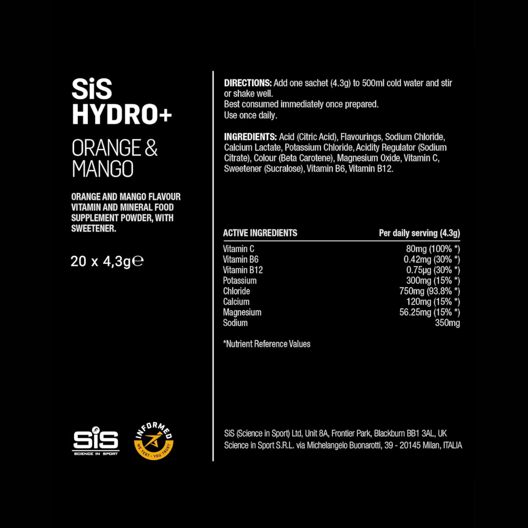 SIS (Science In Sport) Powder Hydro+ 20x4.3g Orange and Mango