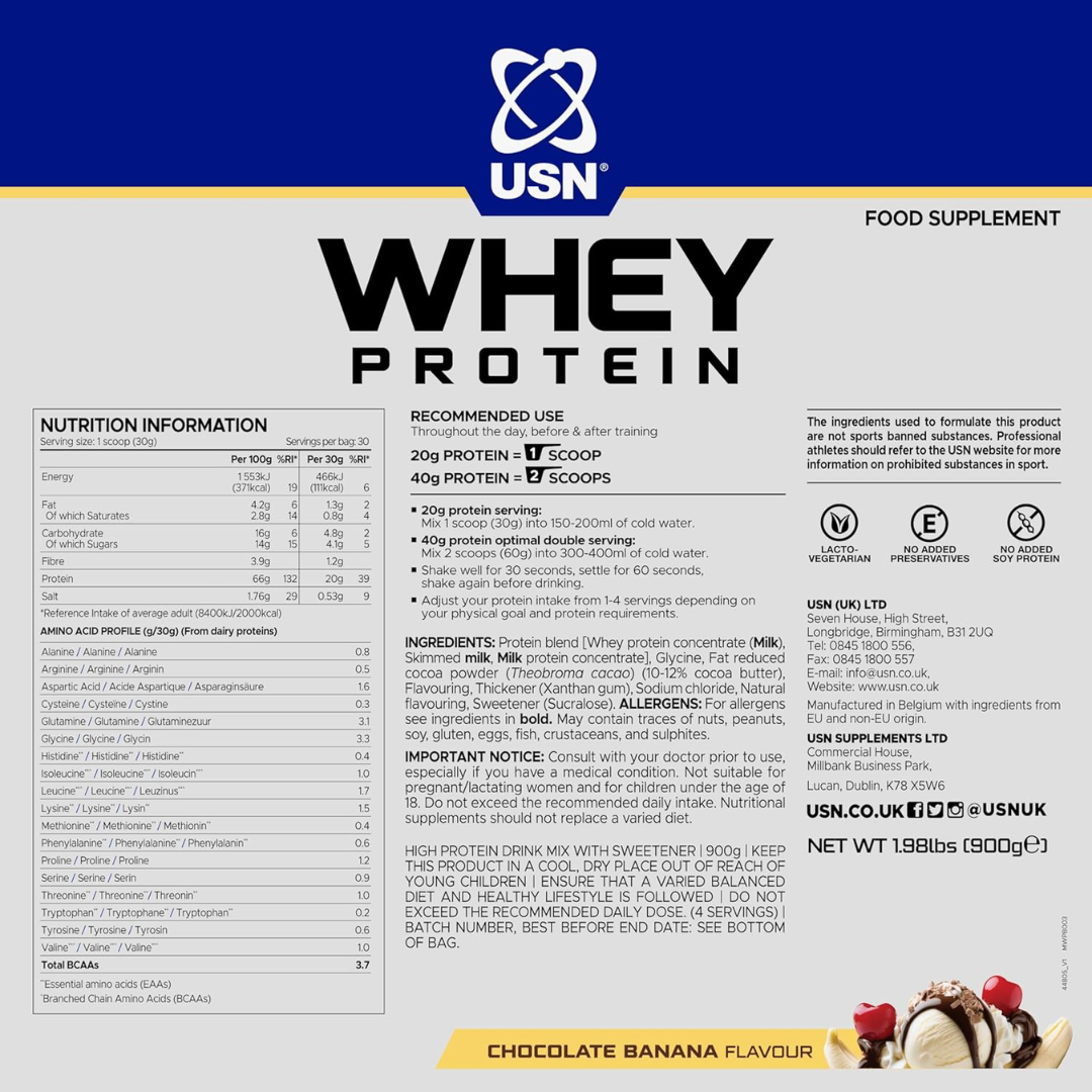 USN Whey Protein Bag 900g Choc Banana