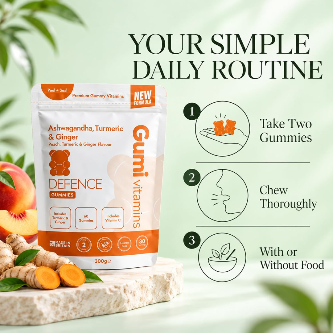Gumi Vitamins DEFENCE - Ashwagandha, Ginger & Turmeric Gummies 300g Orange, Turmeric & Ginger