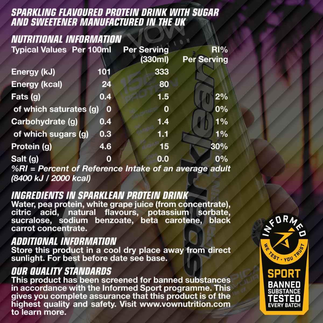 VOW Nutrition Sparklean Protein Drink 12x330ml Orange
