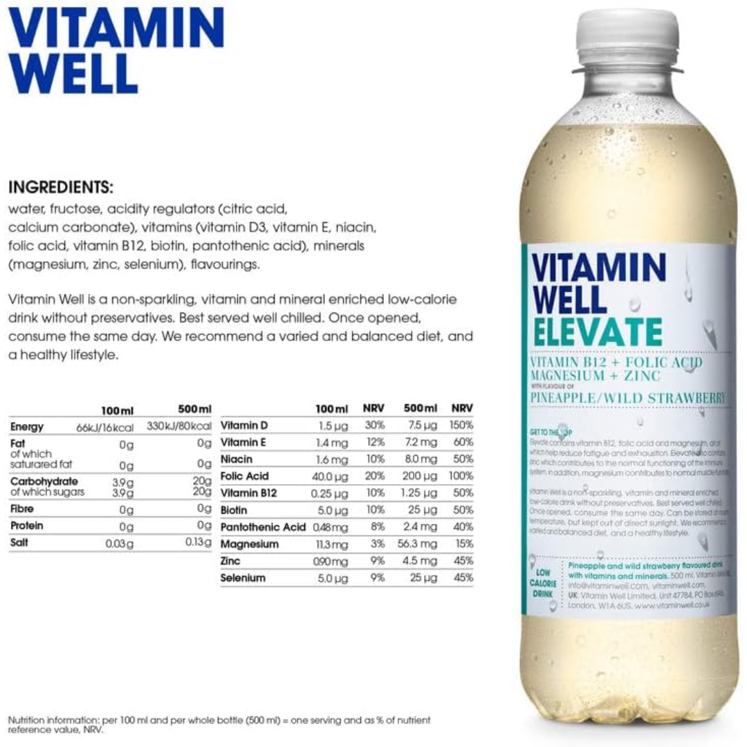 Vitamin Well Elevate 12x500ml Pineapple & Wild Strawberry
