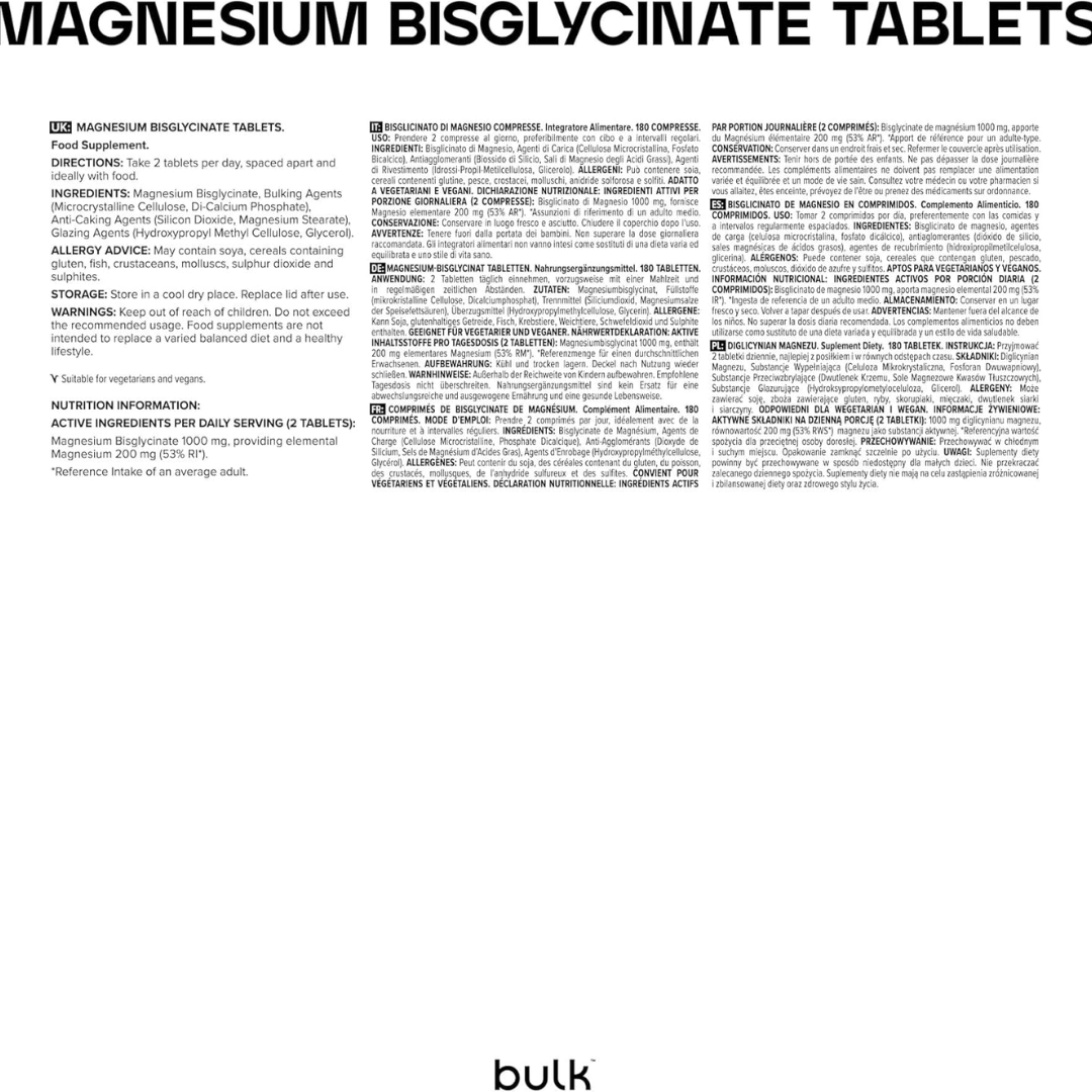 Bulk Magnesium Bisglycinate 500mg 180 Tabs