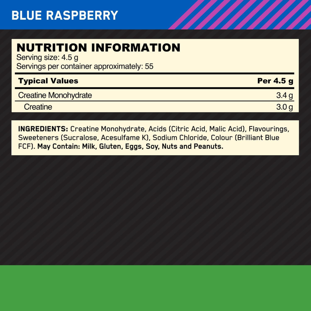Optimum Nutrition Micronised Creatine 247.5g Blue Raspberry