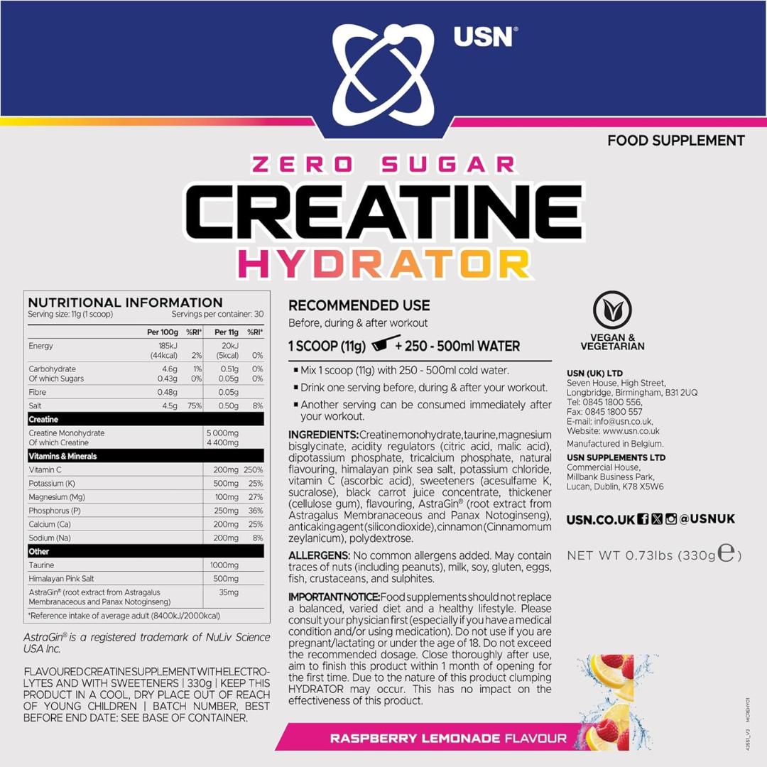USN Creatine Hydrator 330g Raspberry Lemonade