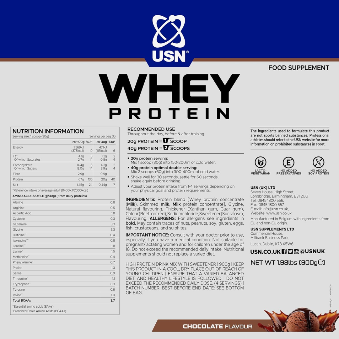USN Whey Protein Bag 900g Chocolate